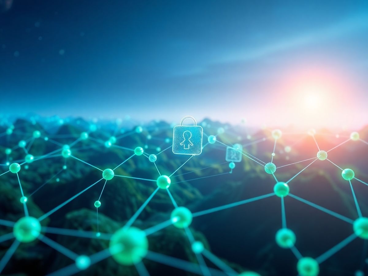 Futuristic digital identity verification in blockchain technology.