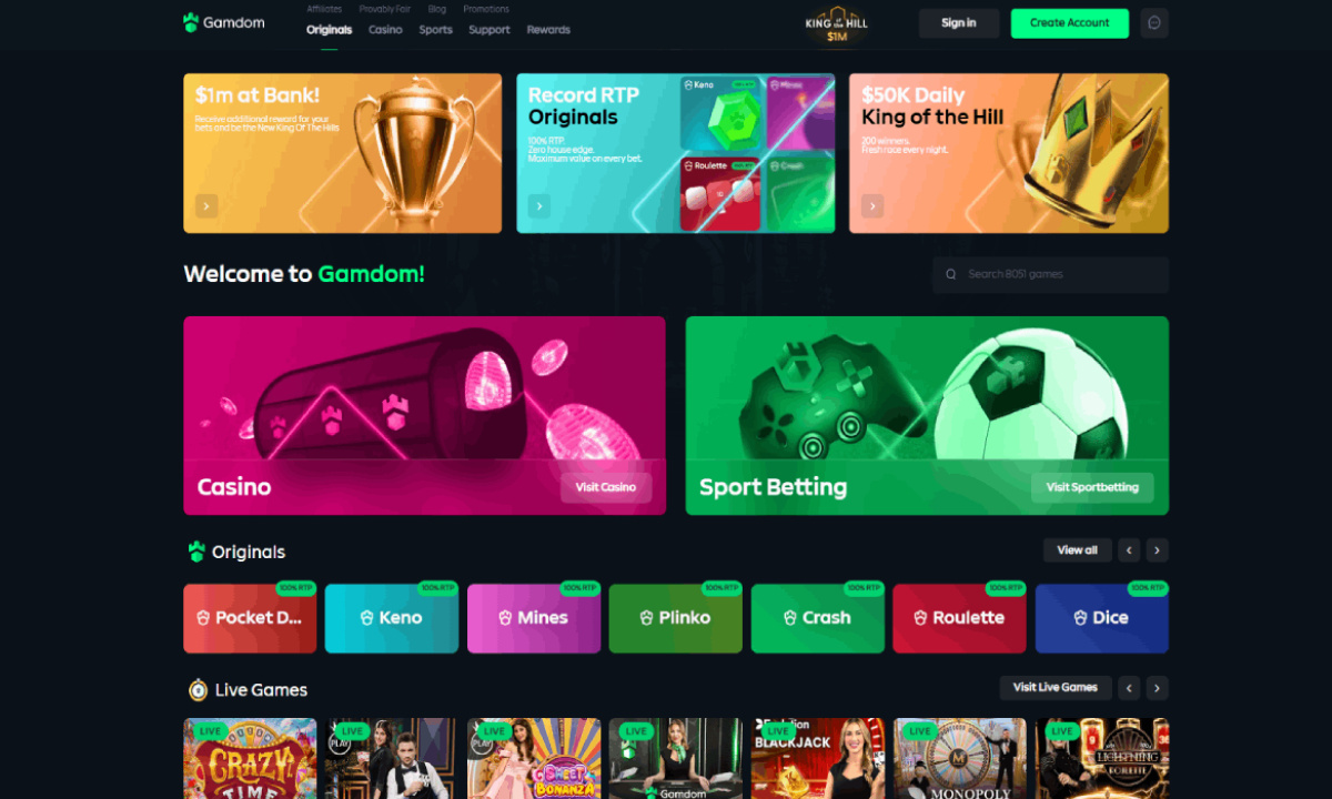 Gamdom introduces 100% return to player across all original crypto casino games