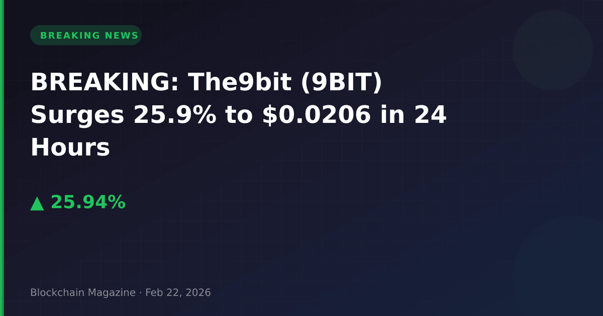 Breaking: the9bit (9bit) surges 25. 9% to $0. 0206 in 24 hours