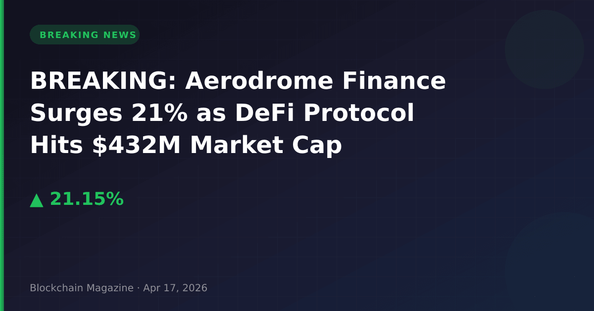 Breaking: aerodrome finance surges 21% as defi protocol hits $432m market cap