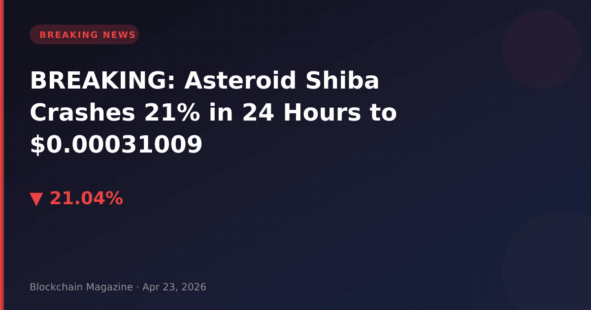 Breaking: asteroid shiba crashes 21% in 24 hours to $0. 00031009