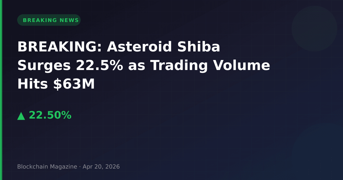 Breaking: asteroid shiba surges 22. 5% as trading volume hits $63m