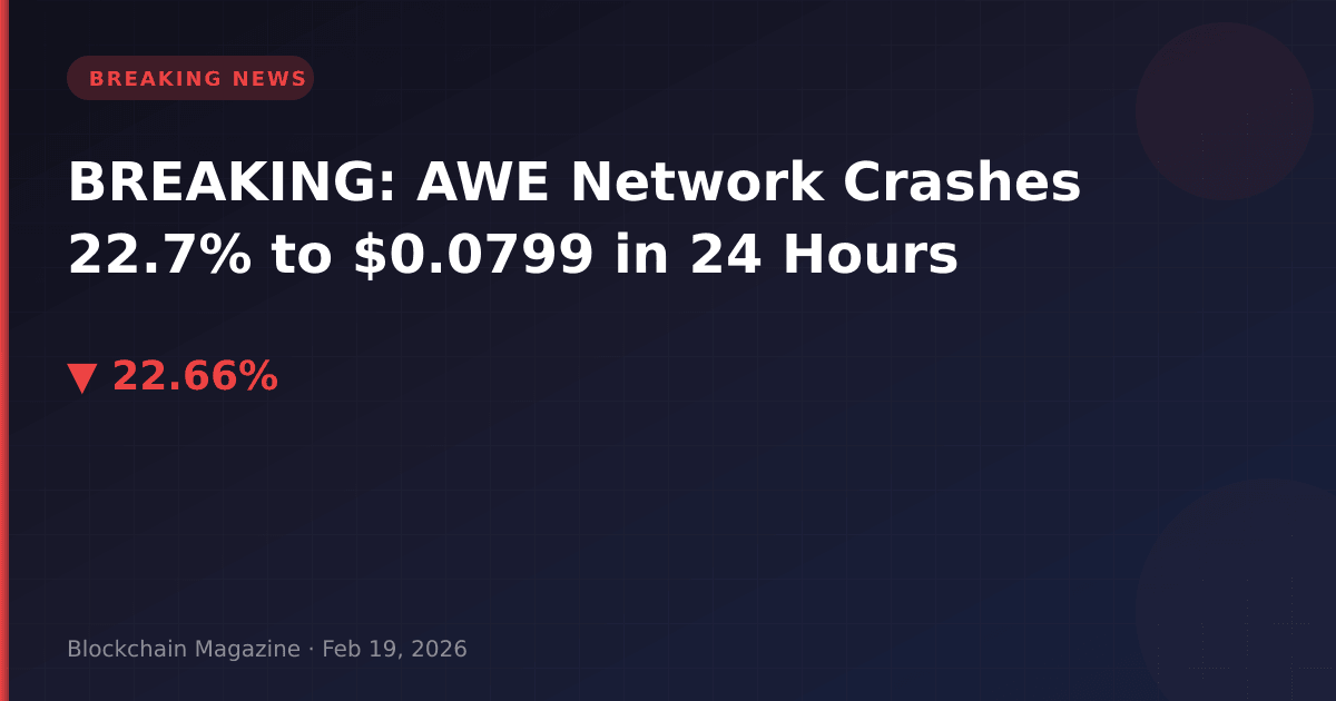 Breaking: awe network crashes 22. 7% to $0. 0799 in 24 hours