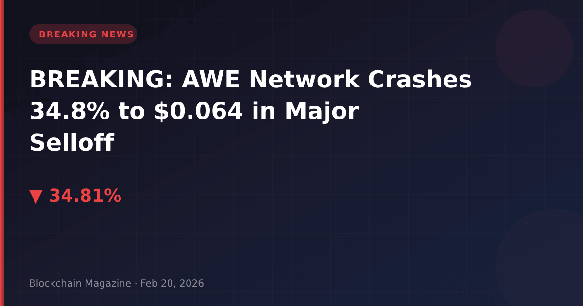 Breaking: awe network crashes 34. 8% to $0. 064 in major selloff