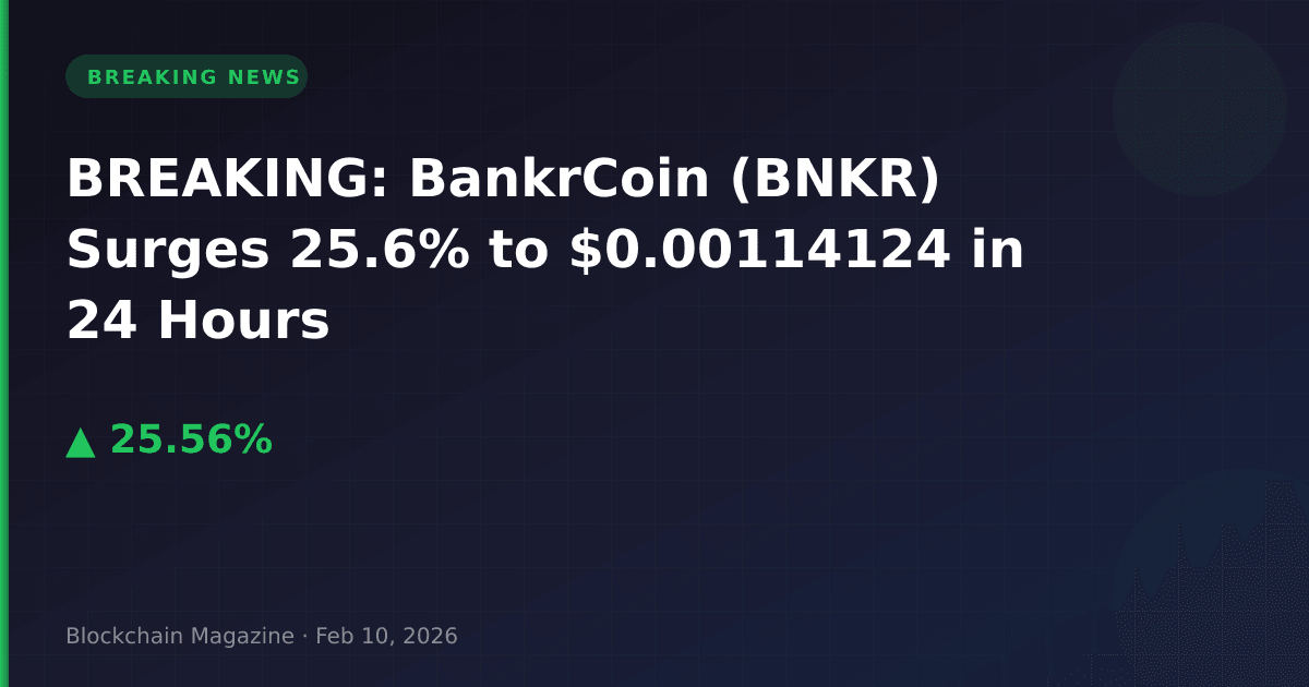 Breaking: bankrcoin (bnkr) surges 25. 6% to $0. 00114124 in 24 hours