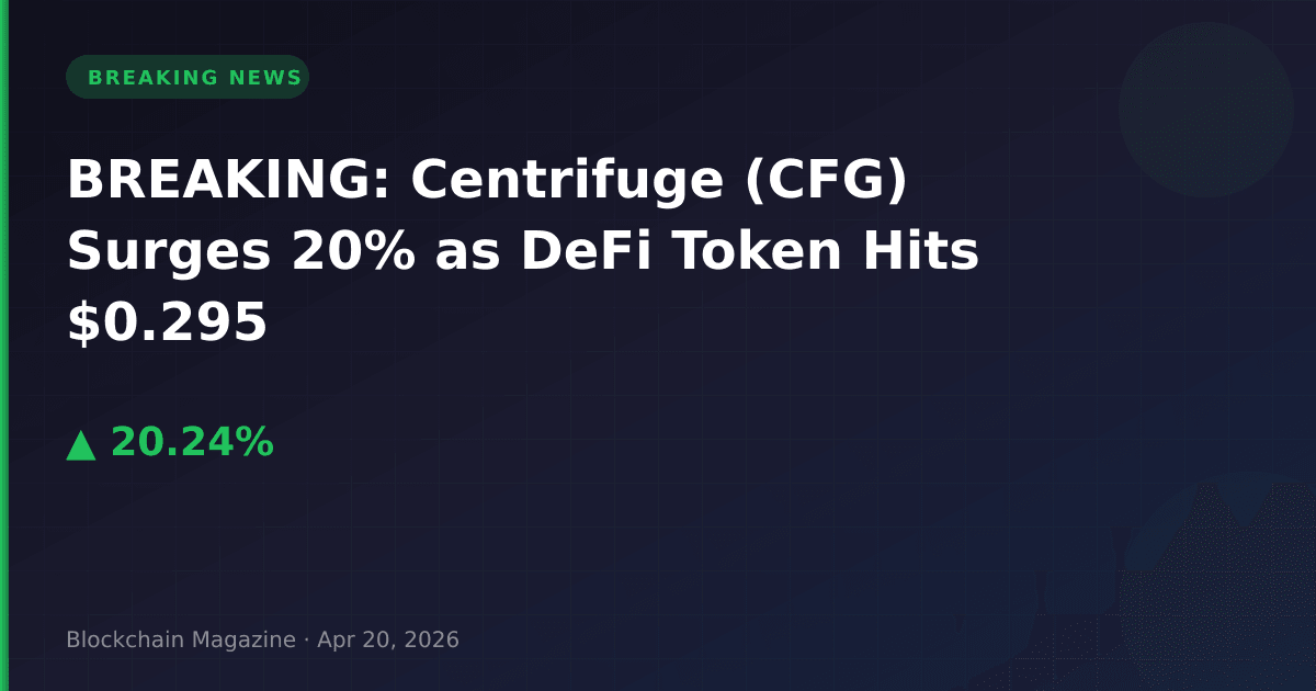 Breaking: centrifuge (cfg) surges 20% as defi token hits $0. 295
