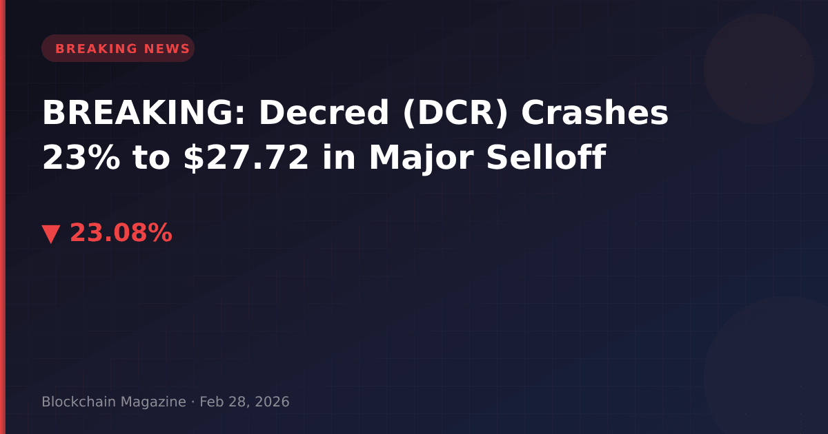 Breaking: decred (dcr) crashes 23% to $27. 72 in major selloff