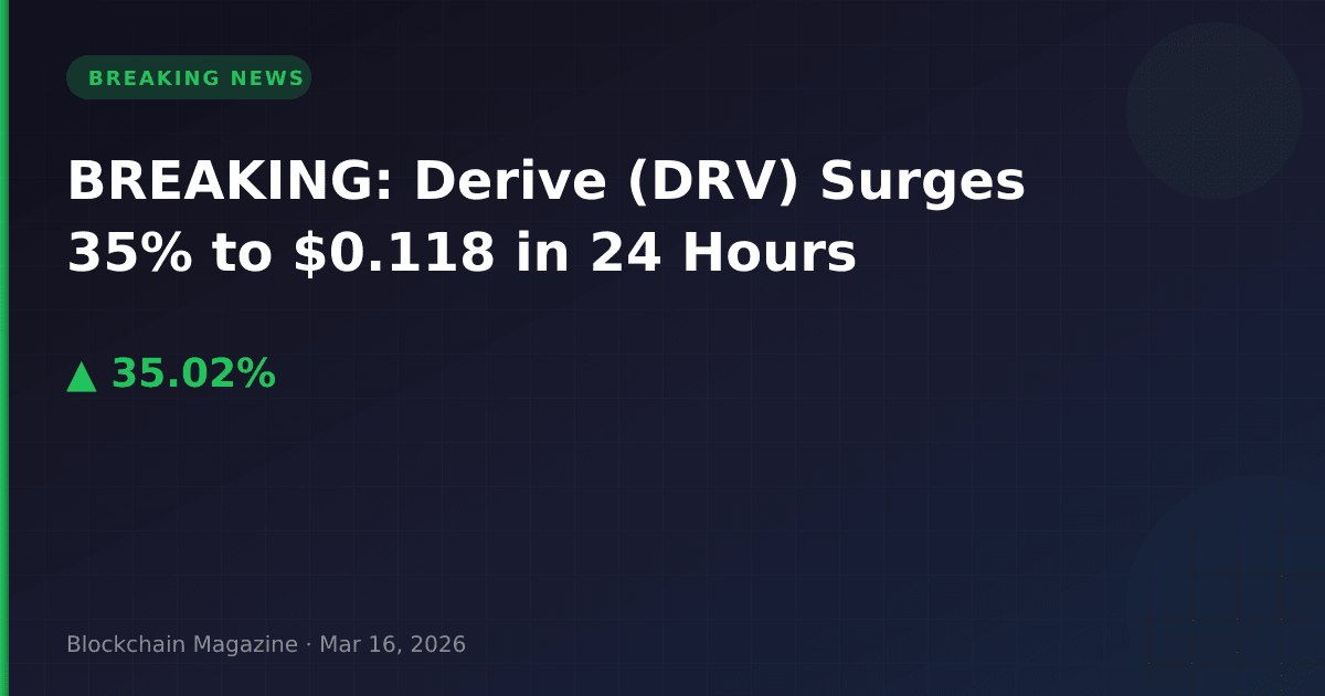 Breaking: derive (drv) surges 35% to $0. 118 in 24 hours
