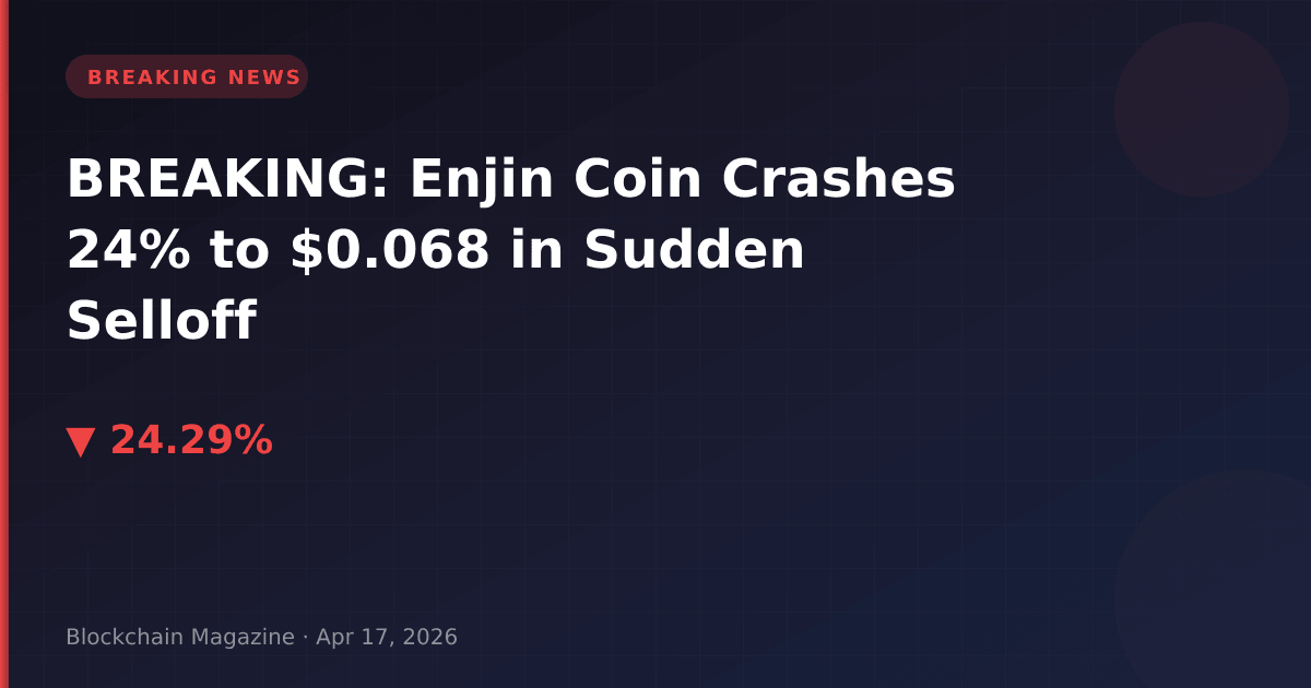 Breaking: enjin coin crashes 24% to $0. 068 in sudden selloff