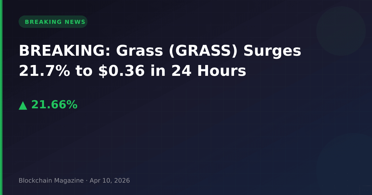 Breaking: grass (grass) surges 21. 7% to $0. 36 in 24 hours