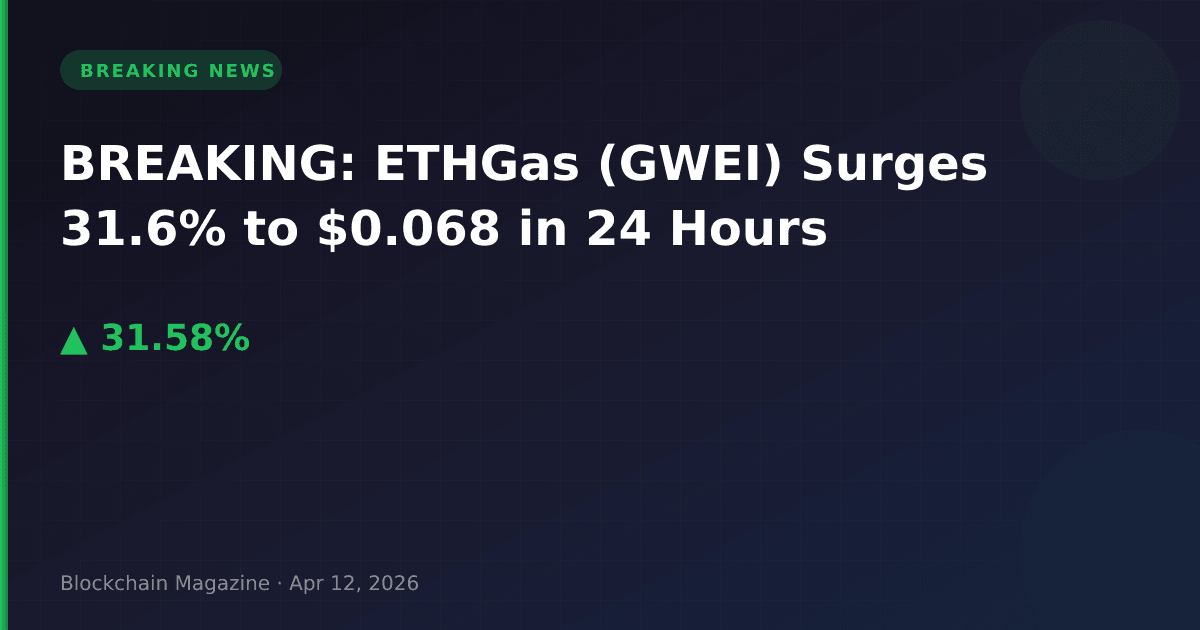 Breaking: ethgas (gwei) surges 31. 6% to $0. 068 in 24 hours
