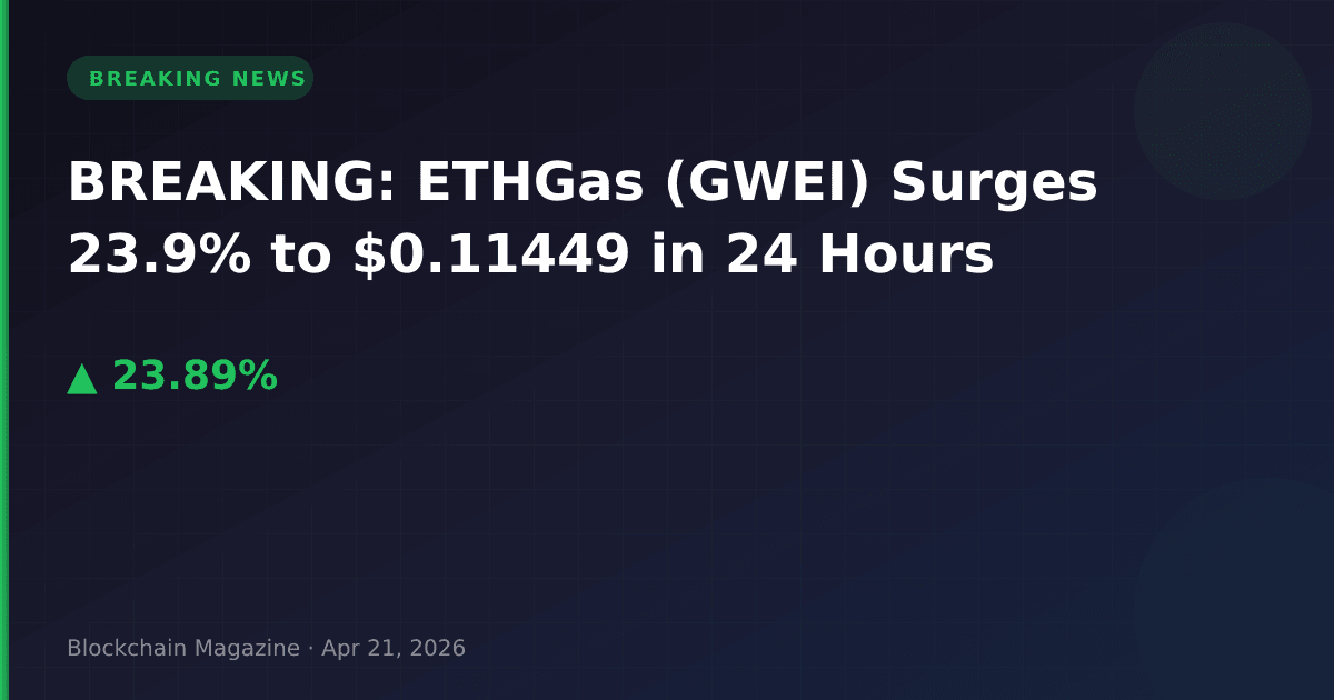 Breaking: ethgas (gwei) surges 23. 9% to $0. 11449 in 24 hours