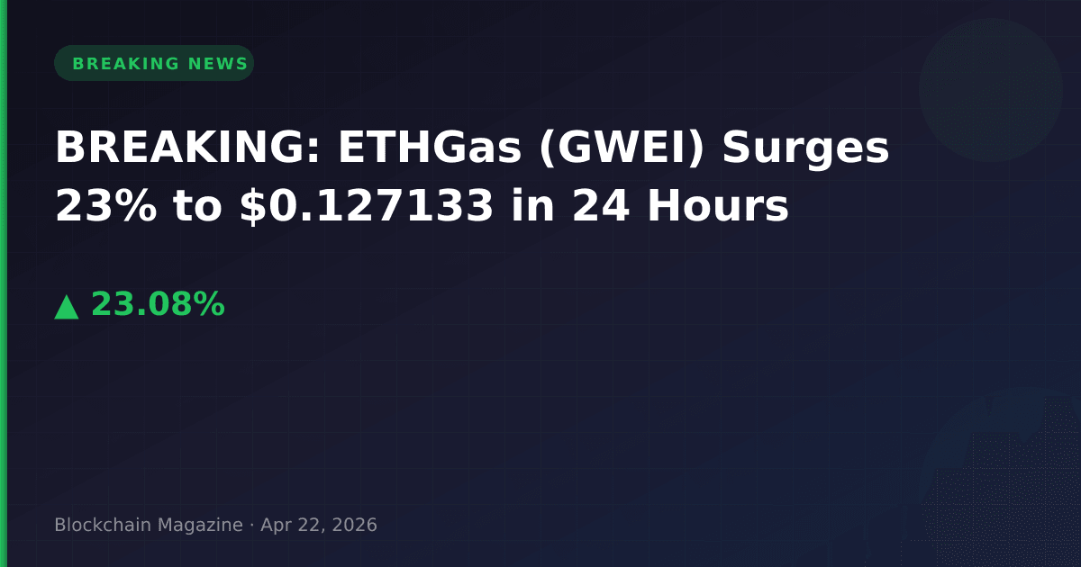 Breaking: ethgas (gwei) surges 23% to $0. 127133 in 24 hours
