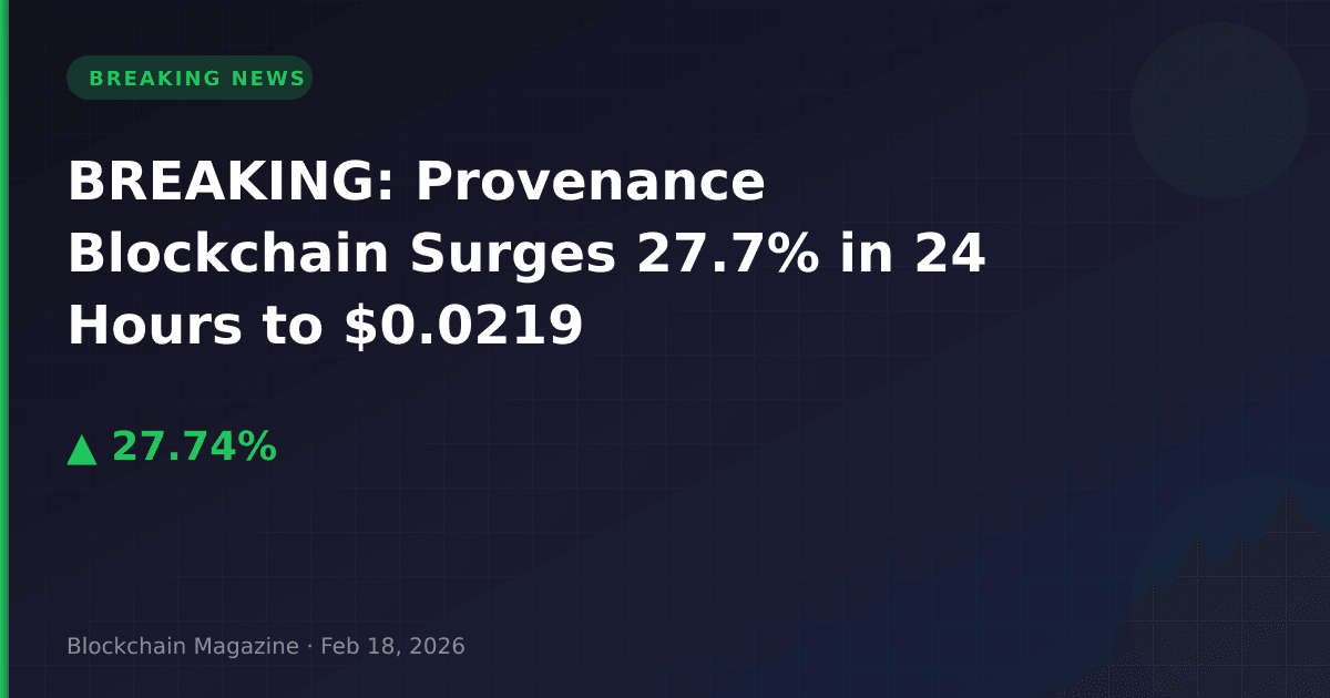 Breaking: provenance blockchain surges 27. 7% in 24 hours to $0. 0219