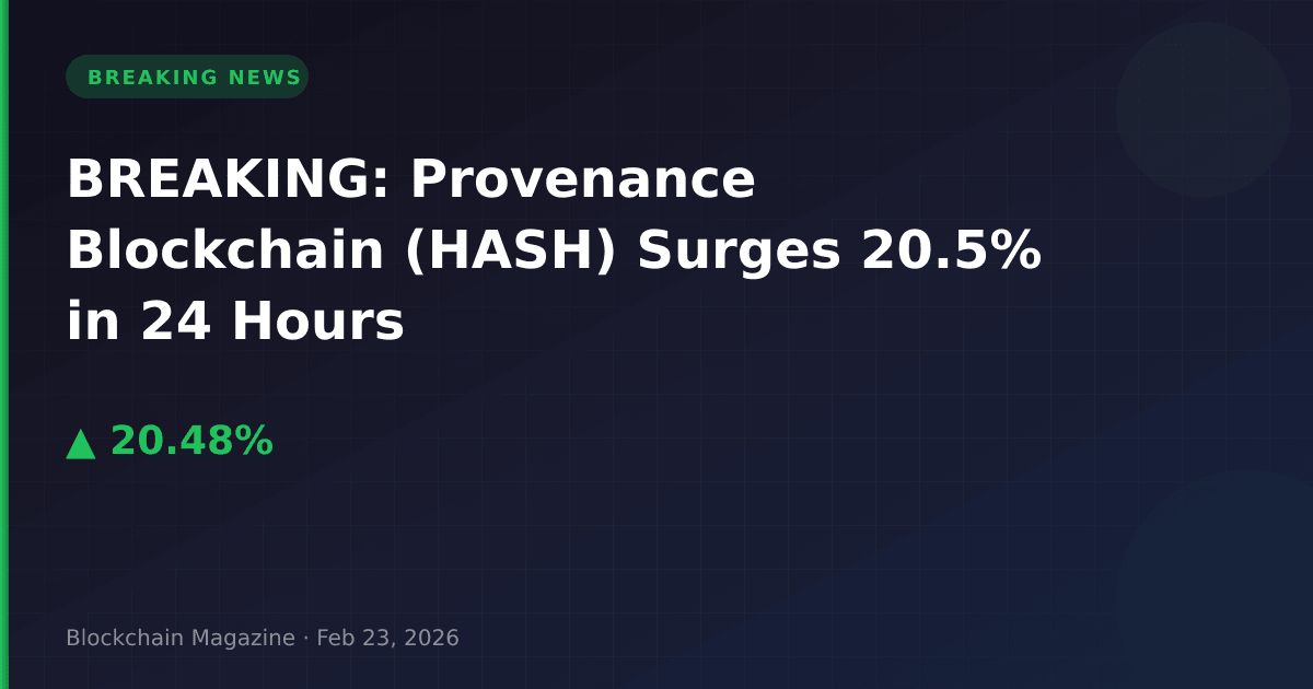 Breaking: provenance blockchain (hash) surges 20. 5% in 24 hours