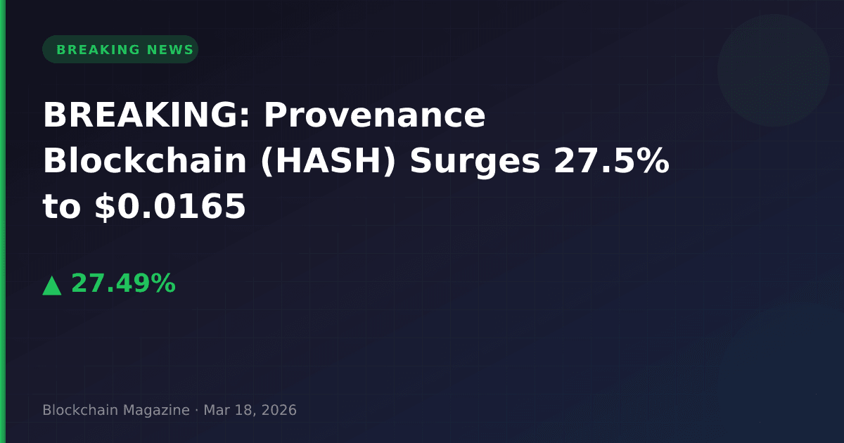 Breaking: provenance blockchain (hash) surges 27. 5% to $0. 0165