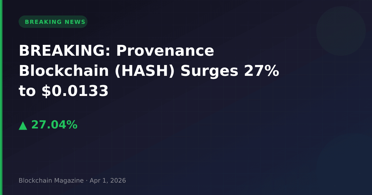 Breaking: provenance blockchain (hash) surges 27% to $0. 0133