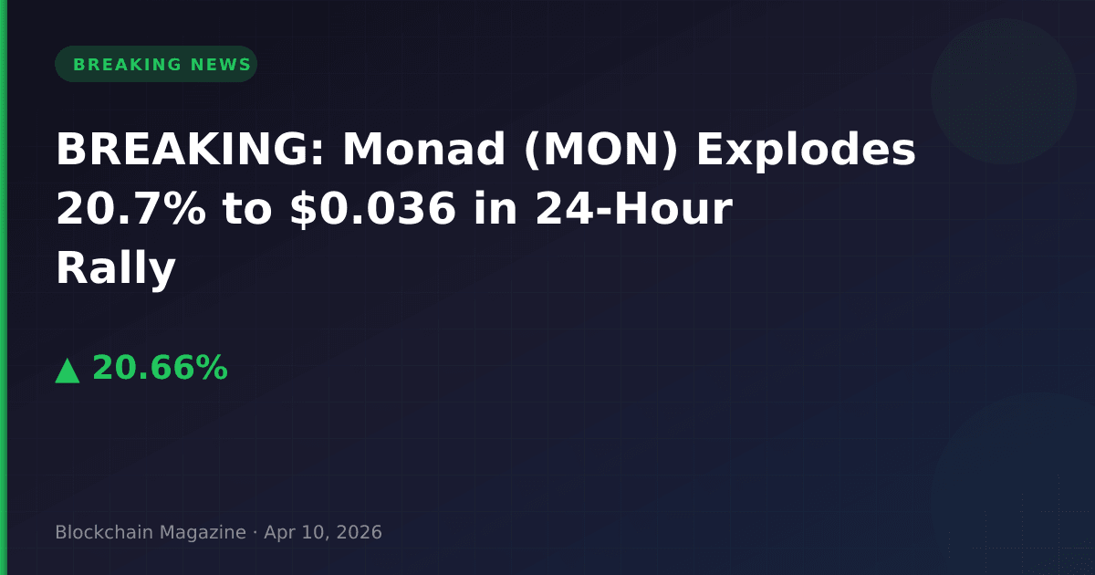 Breaking: monad (mon) explodes 20. 7% to $0. 036 in 24-hour rally