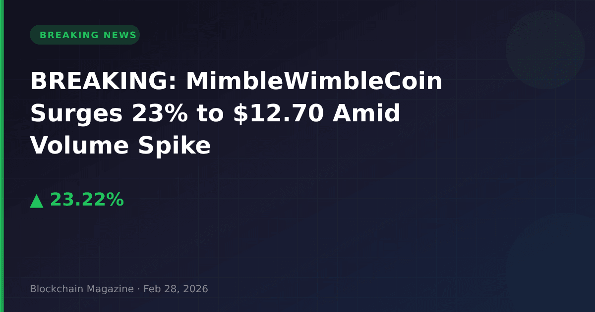 Breaking: mimblewimblecoin surges 23% to $12. 70 amid volume spike