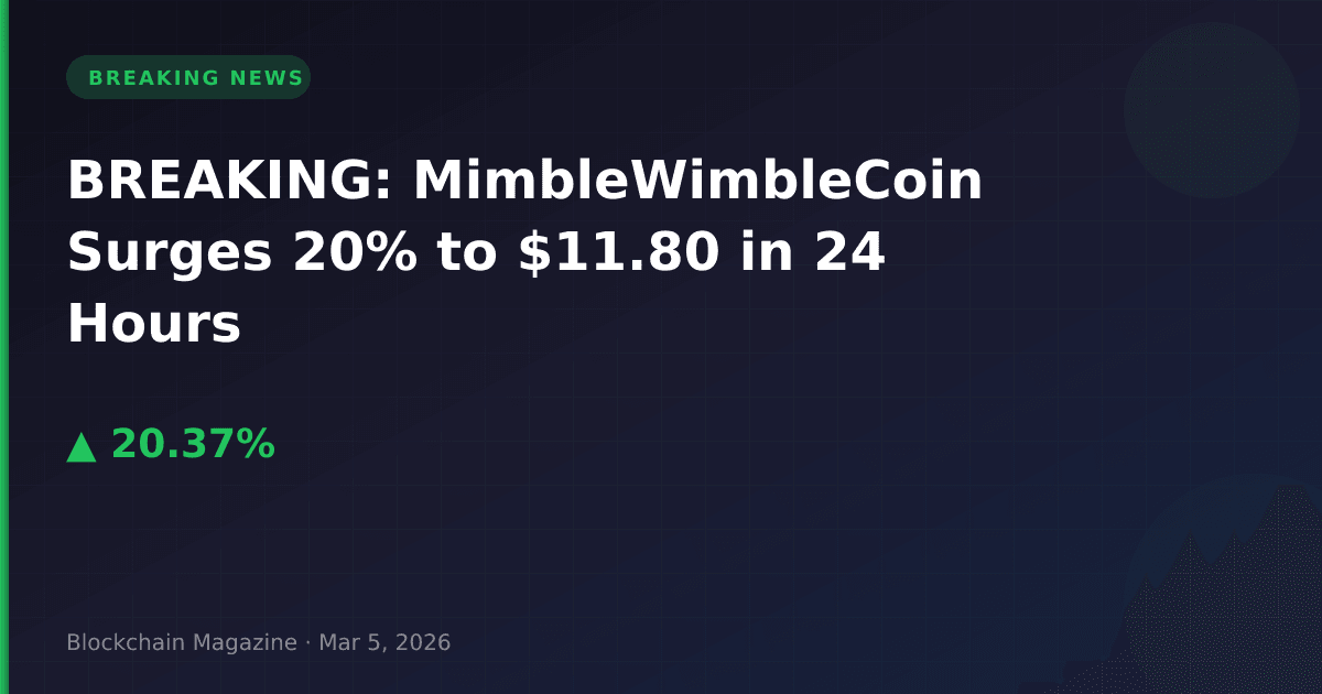 Breaking: mimblewimblecoin surges 20% to $11. 80 in 24 hours