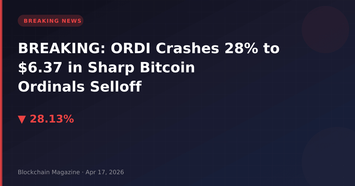 Breaking: ordi crashes 28% to $6. 37 in sharp bitcoin ordinals selloff