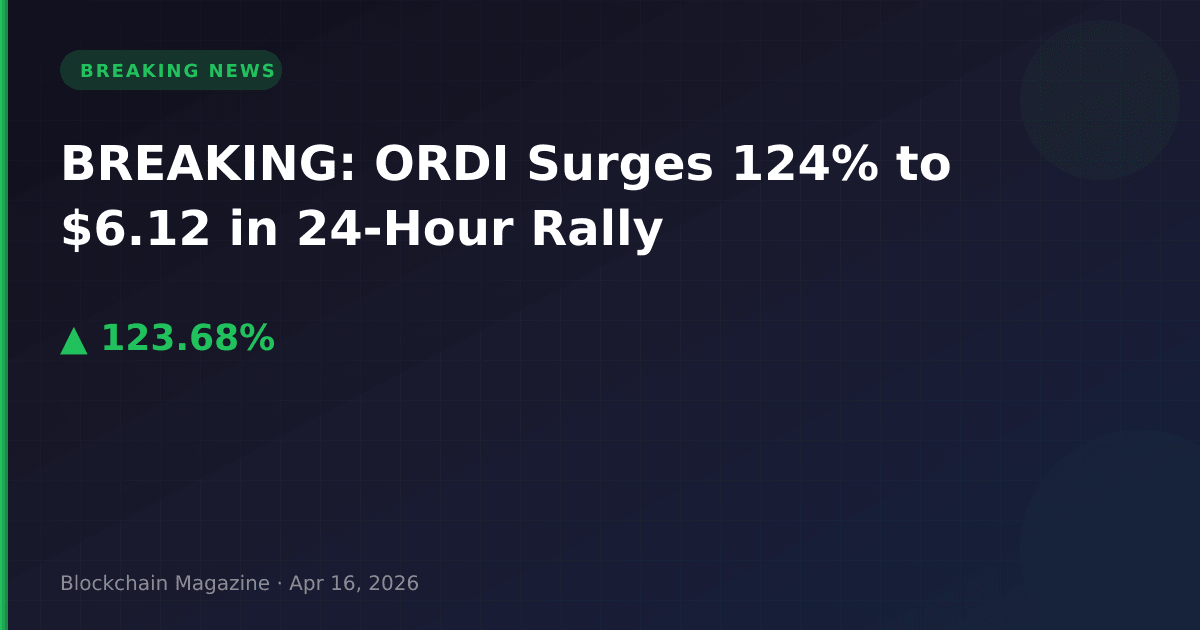 Breaking: ordi surges 124% to $6. 12 in 24-hour rally