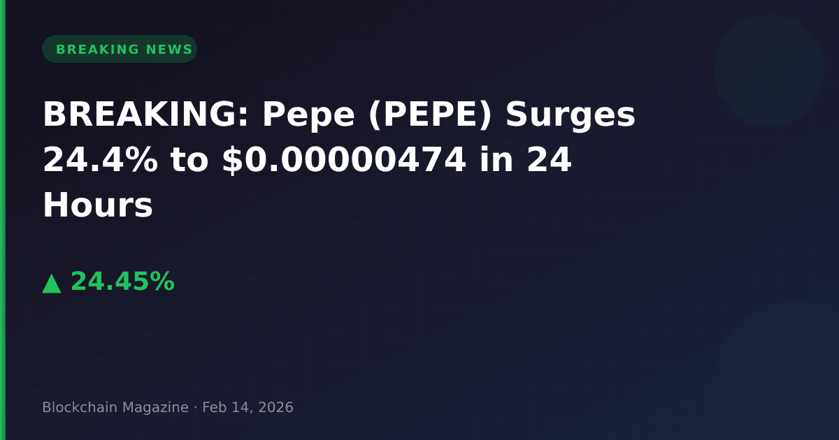 Breaking: pepe (pepe) surges 24. 4% to $0. 00000474 in 24 hours