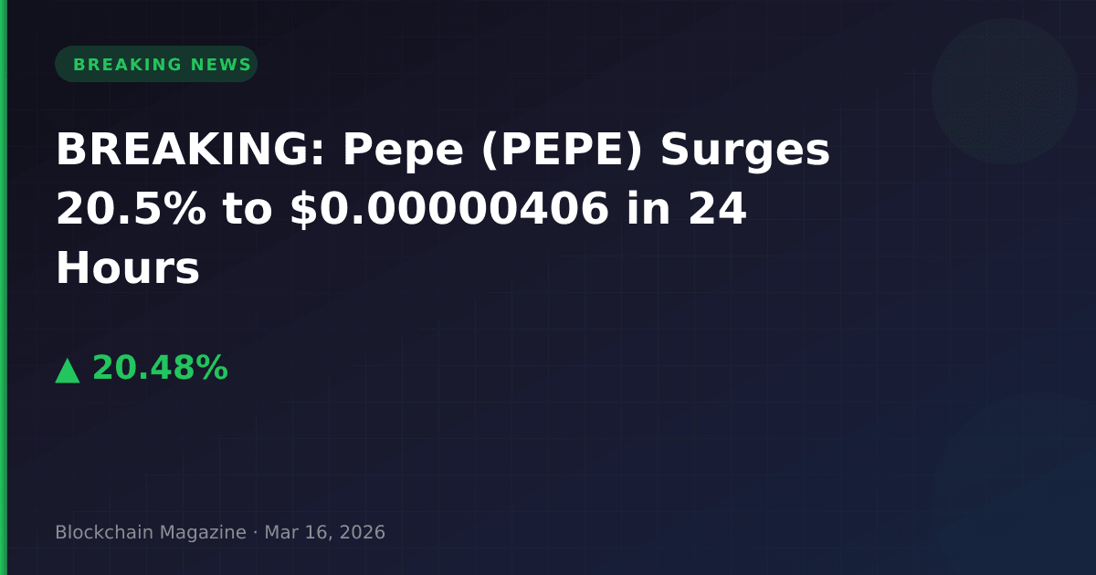 Breaking: pepe (pepe) surges 20. 5% to $0. 00000406 in 24 hours