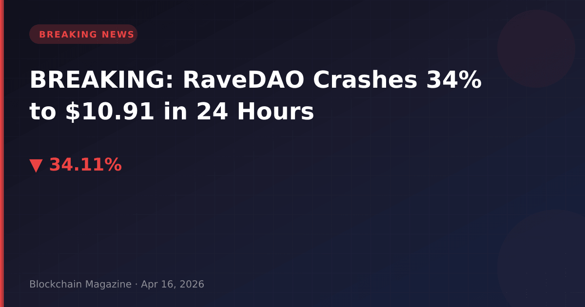 Breaking: ravedao crashes 34% to $10. 91 in 24 hours