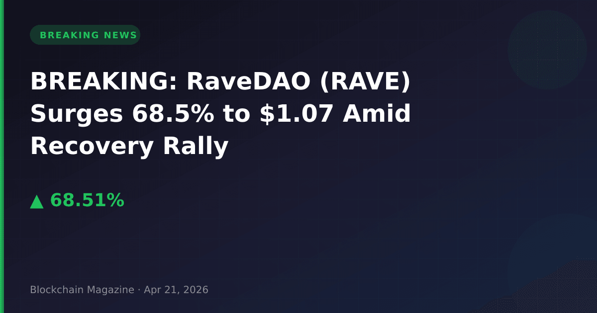 Breaking: ravedao (rave) surges 68. 5% to $1. 07 amid recovery rally