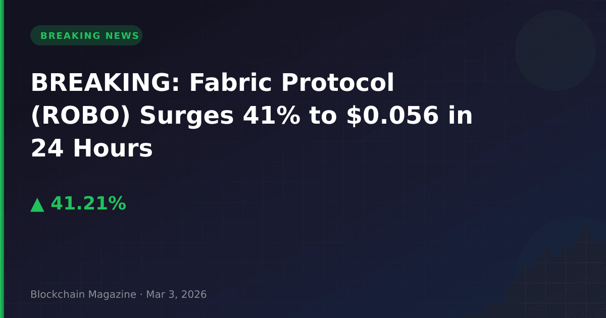 Breaking: fabric protocol (robo) surges 41% to $0. 056 in 24 hours