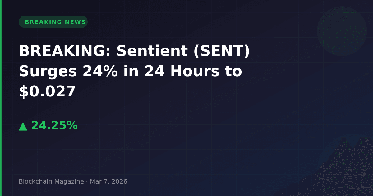 Breaking: sentient (sent) surges 24% in 24 hours to $0. 027