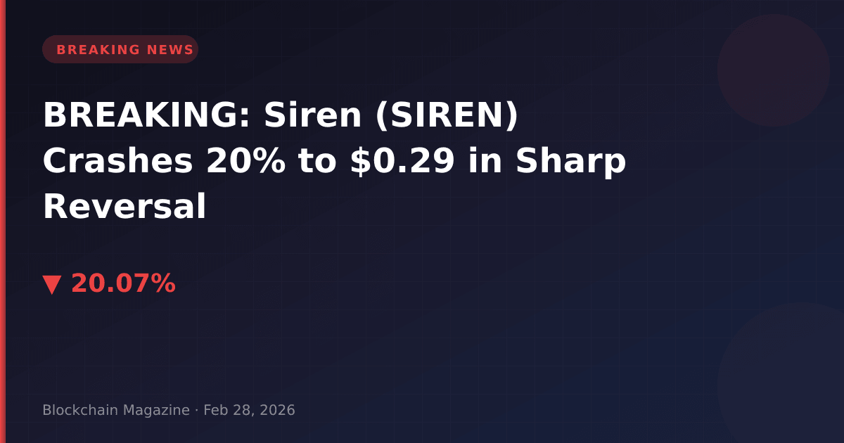 Breaking: siren (siren) crashes 20% to $0. 29 in sharp reversal
