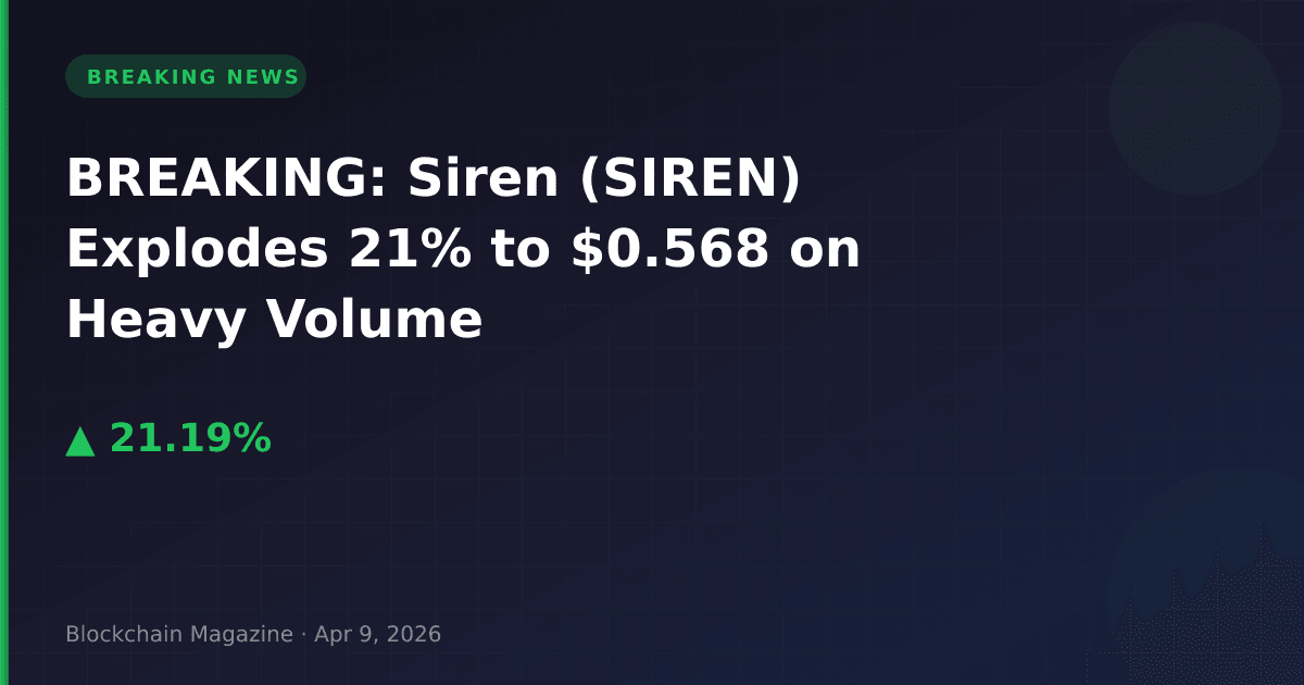 Breaking: siren (siren) explodes 21% to $0. 568 on heavy volume
