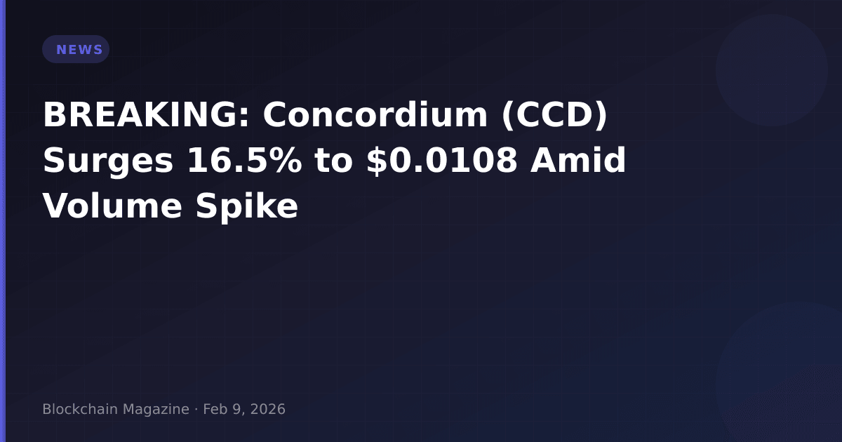 Breaking: concordium (ccd) surges 16. 5% to $0. 0108 amid volume spike