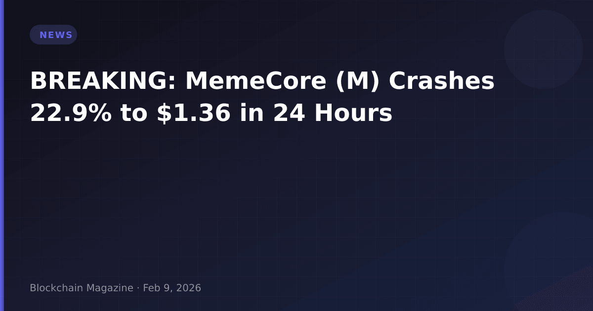 Breaking: memecore (m) crashes 22. 9% to $1. 36 in 24 hours