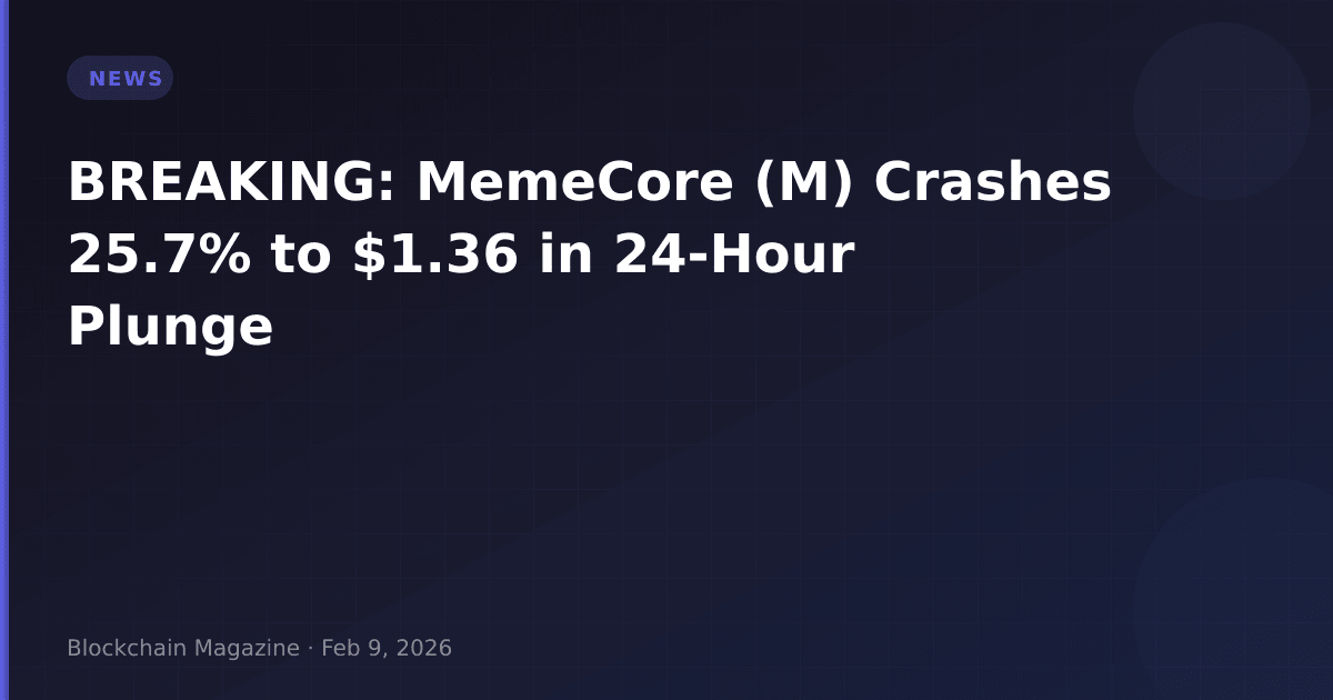 Breaking: memecore (m) crashes 25. 7% to $1. 36 in 24-hour plunge