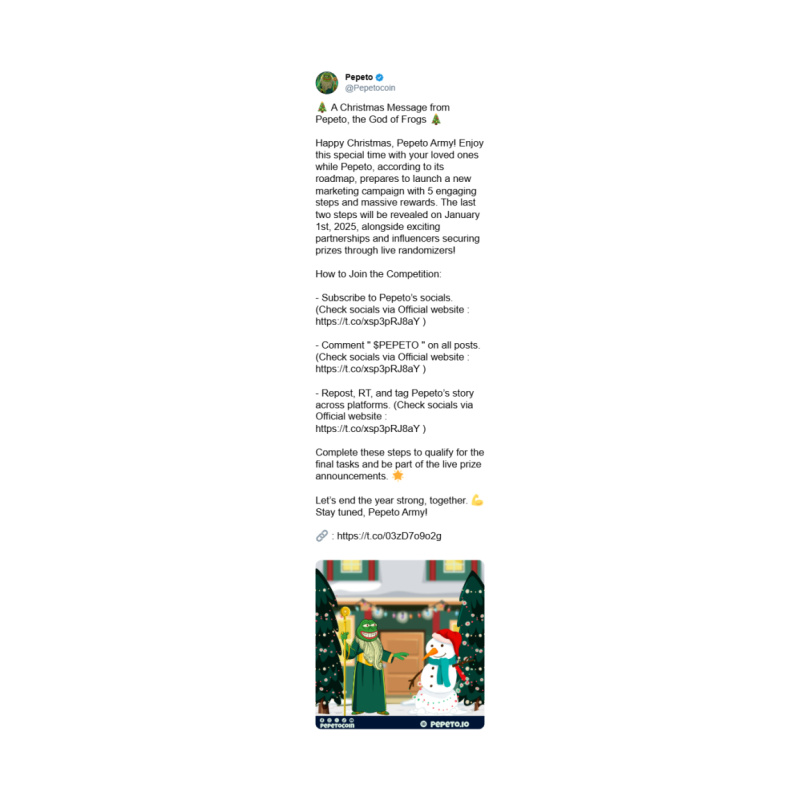 New Meme Coin Pepeto Launches Presale – New Impressive Measures To Engage Pepeto Army 4 Tweet 1871601254537076947 1735287151hgvqvavuvb
