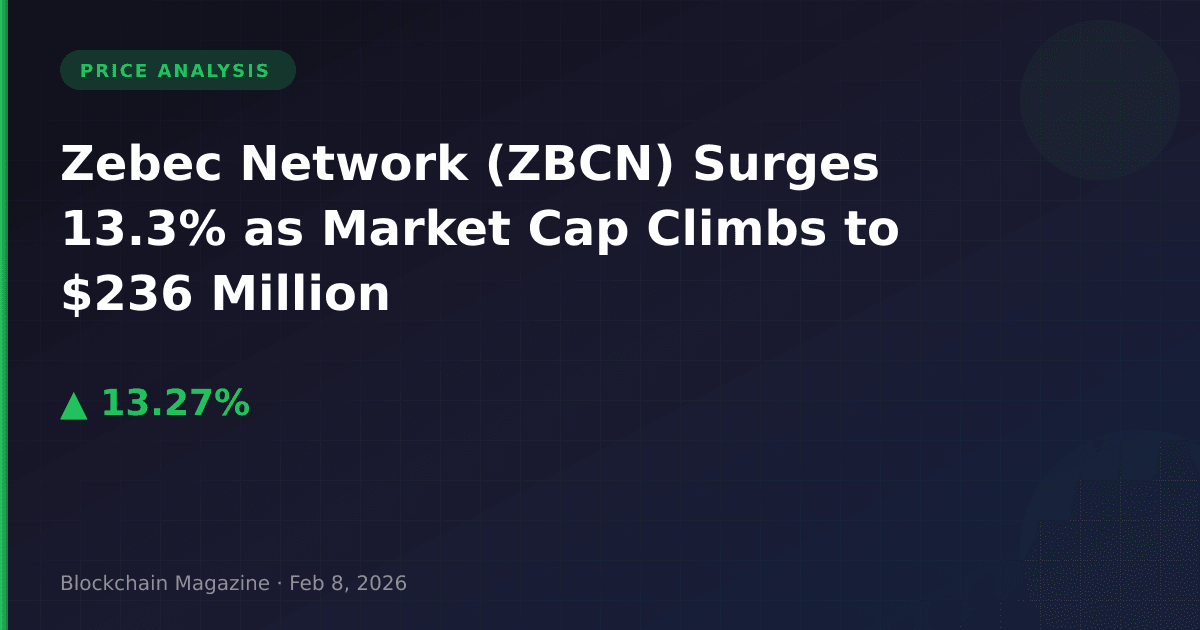 Zebec network (zbcn) surges 13. 3% as market cap climbs to $236 million